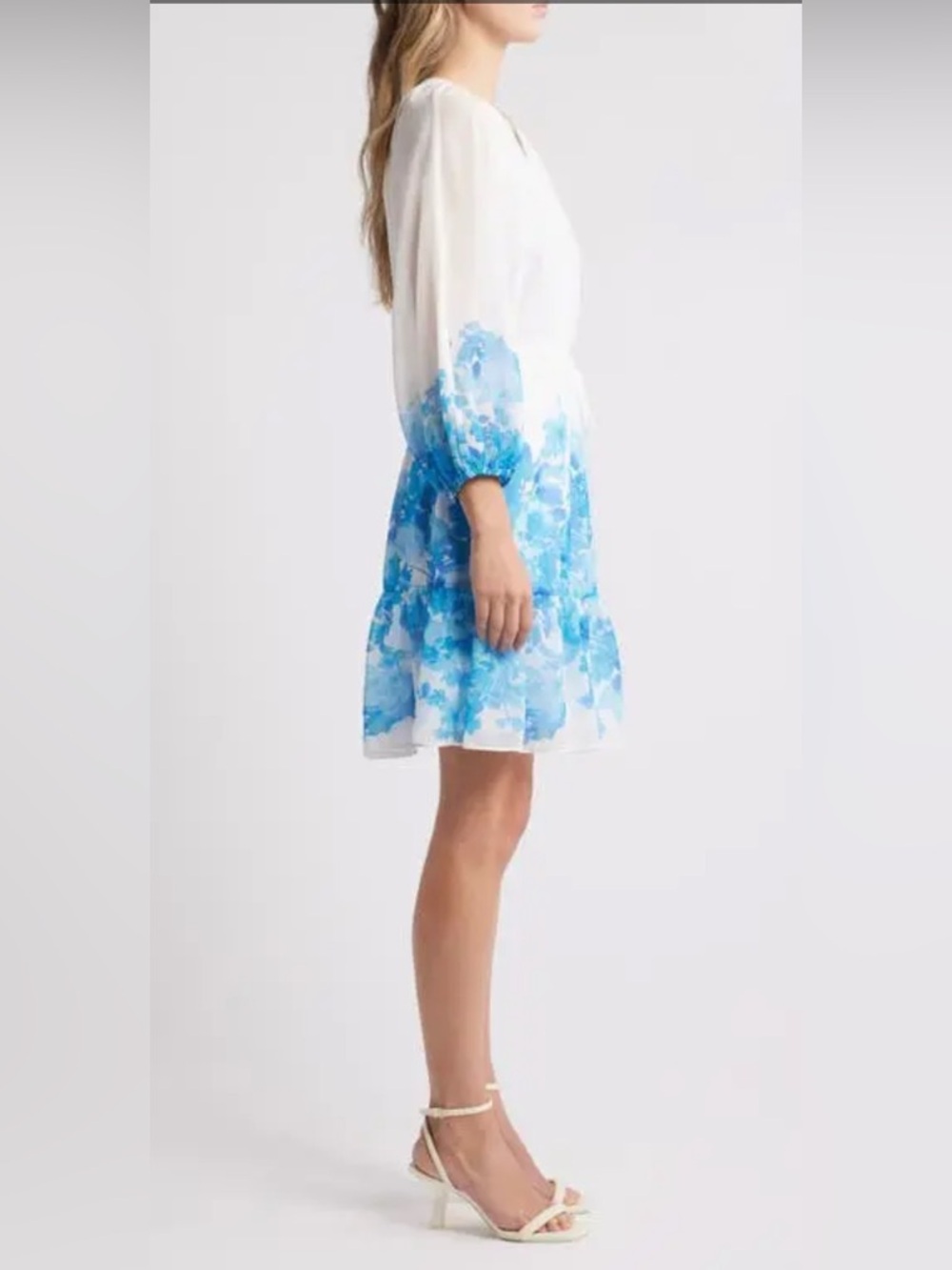 JULIA JORDAN Placed Floral Print Dress flowing Blue White sz XL New